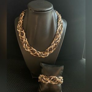 Dana Buchman Necklace and Bracelet Set-Braided/Woven Mixed Metal Tones, NWOT